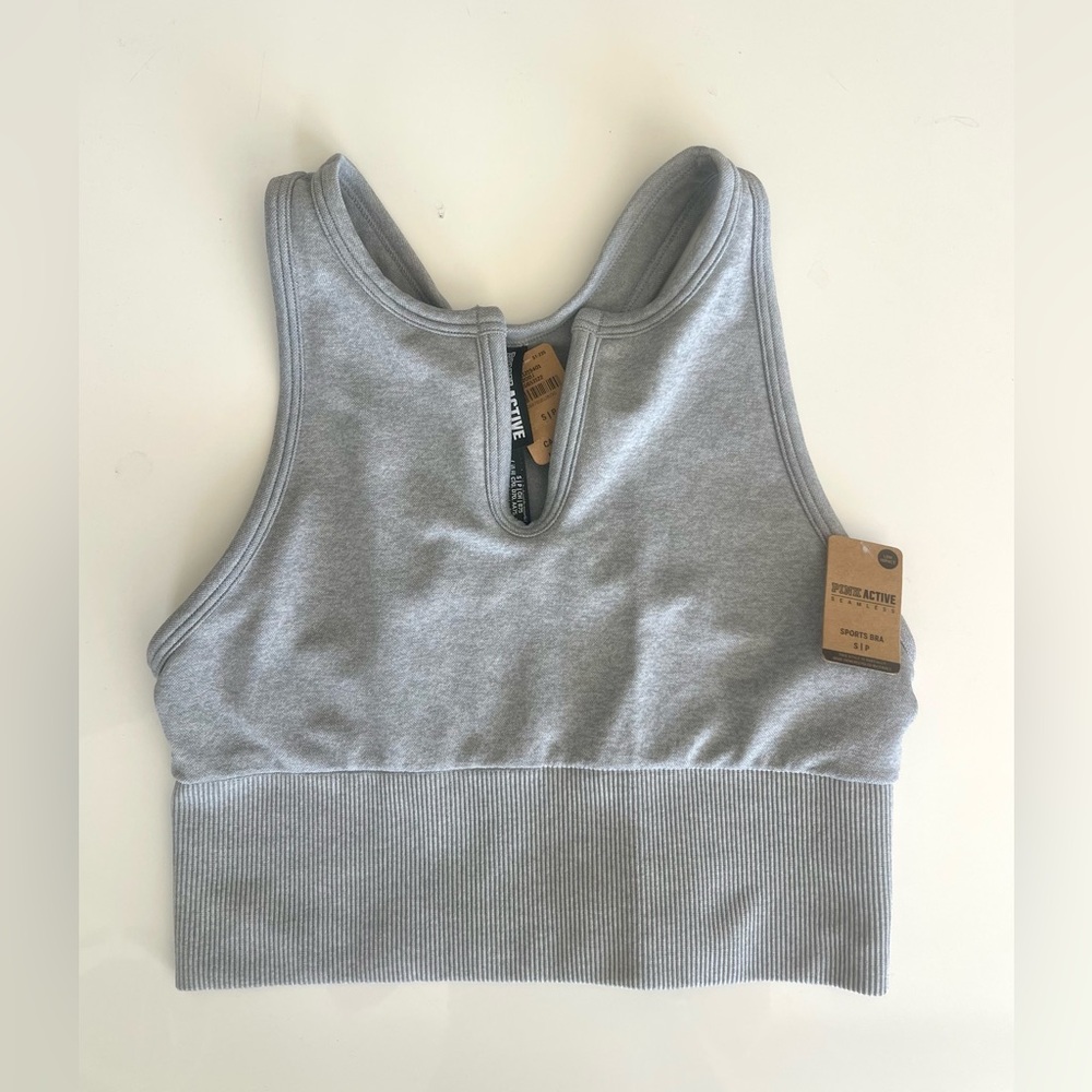 PINK Victoria's Secret Light Grey Ribbed Keyhole Sports Bra Tank NWT